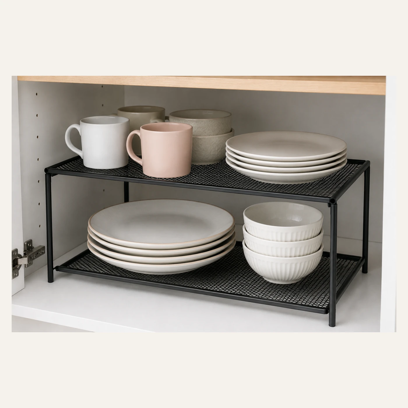 Black Two-Tier Cabinet Shelf Organizer