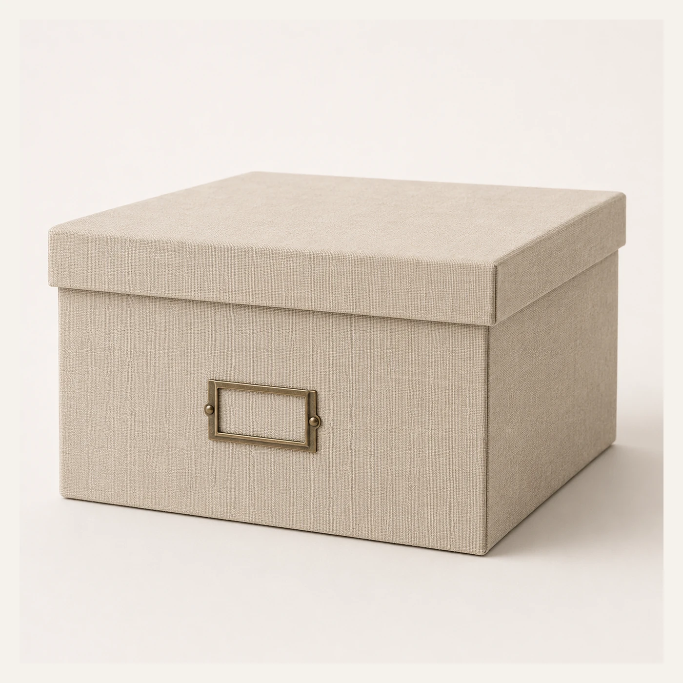 Beige Linen Storage Box with Label Holder
